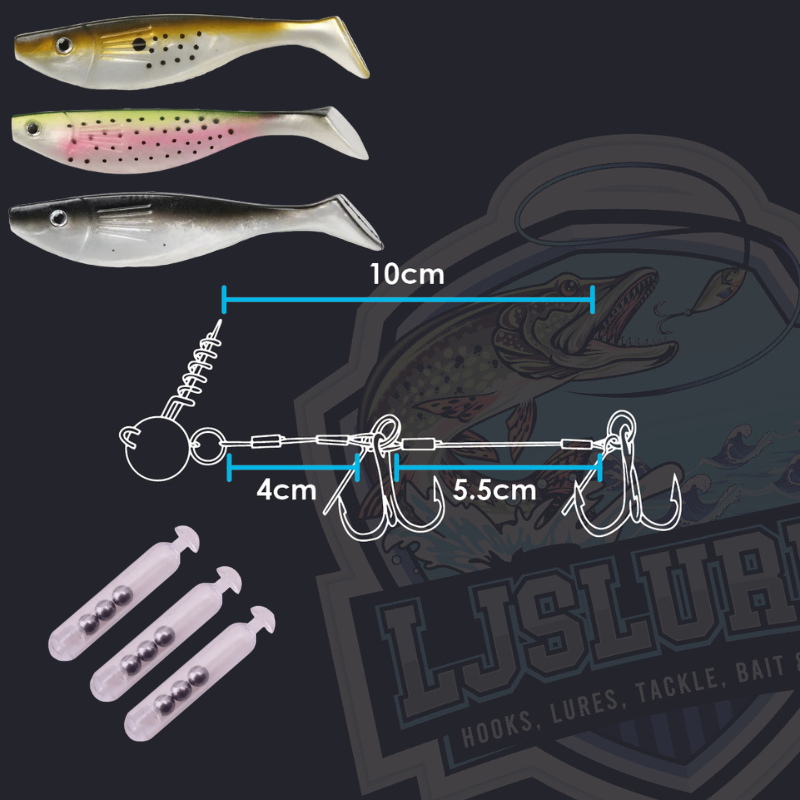 Predator Fishing Kit - Large Soft Baits, Stinger Rig, and Lure Rattle Inserts